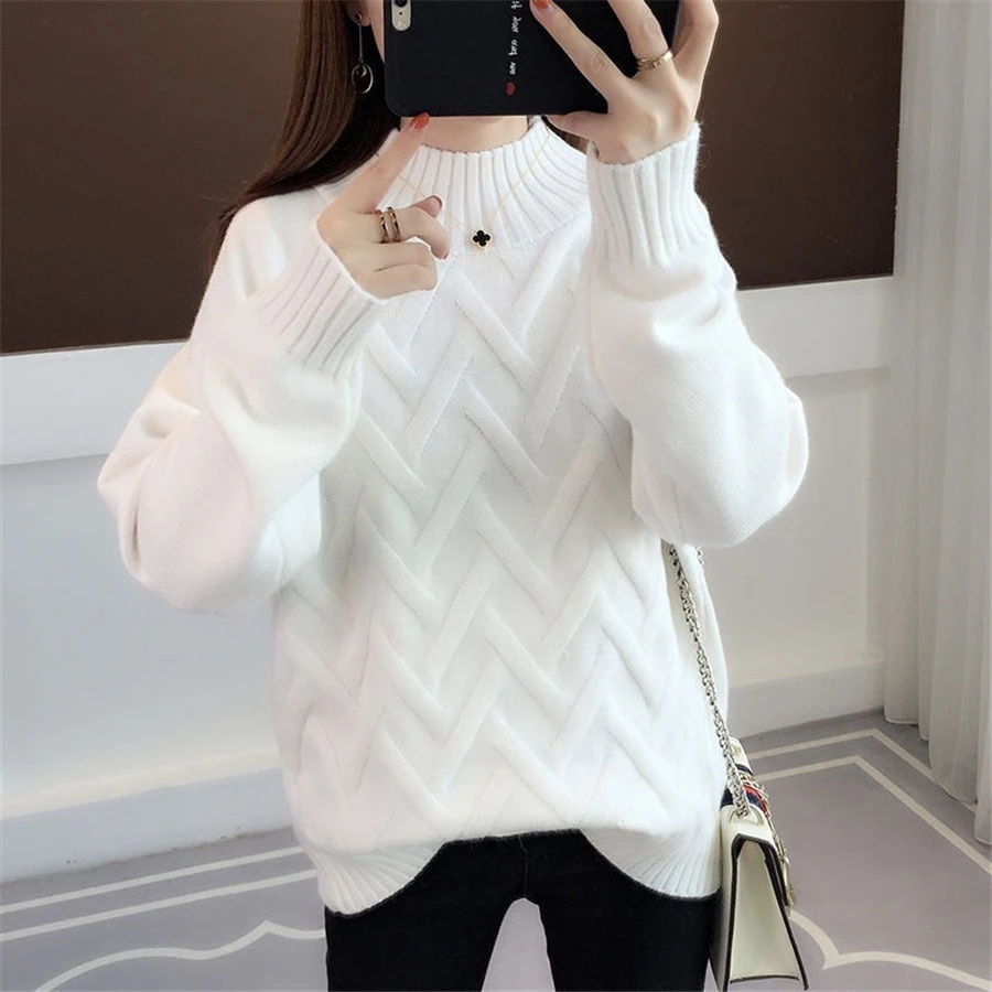 Winter Thicken Plus Velvet Sweaters For Women Casual Warm Knit Pullovers Korean Fleece Lined Knitwear Ribbed Bottomed Tops New