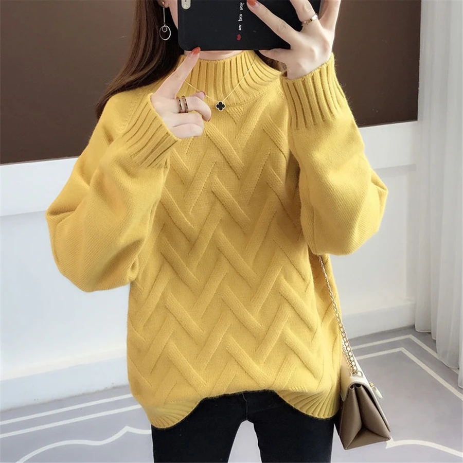 Winter Thicken Plus Velvet Sweaters For Women Casual Warm Knit Pullovers Korean Fleece Lined Knitwear Ribbed Bottomed Tops New