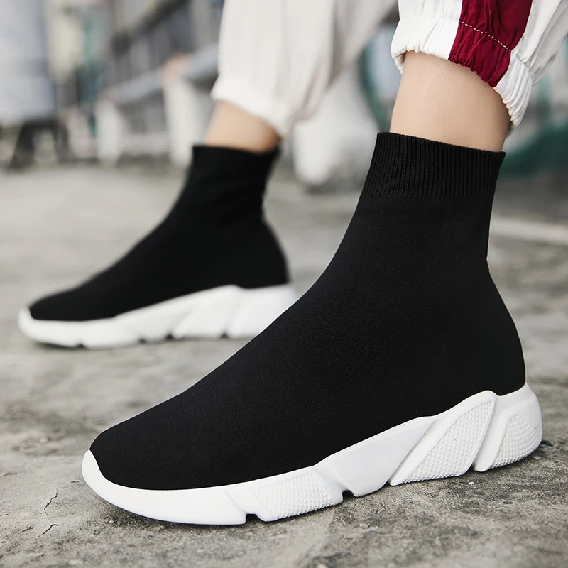 2025 Spring Sneakers For Men Black Slip-On Non leather Casual Shoes High Top Laceless Footwear Light Sock Shoes Fashion Unisex