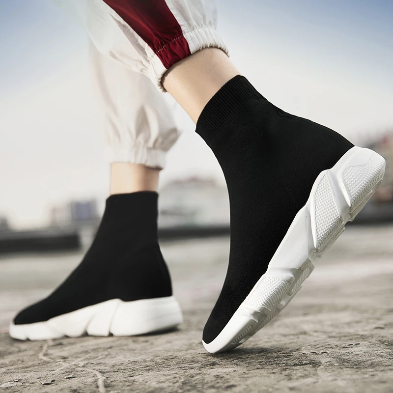 2025 Spring Sneakers For Men Black Slip-On Non leather Casual Shoes High Top Laceless Footwear Light Sock Shoes Fashion Unisex