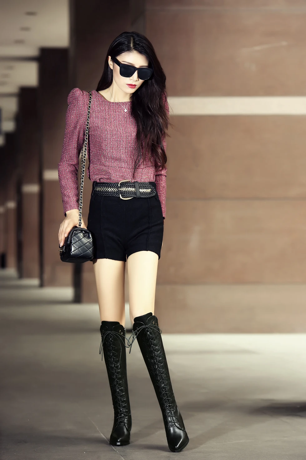 Knee High Boots Women 2026 Cow Genuine Leather Pointed Toe Heel ZIP Laces Punk Casual Warm Long Shoes Winter Big Size 42