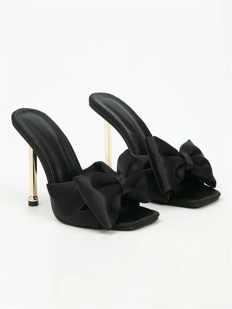 Fashion Party Metal High Heels Slippers Female Silk Butterfly-Knot Designer Gladiator Sandals Open Toe Summer Women Shoes Pumps