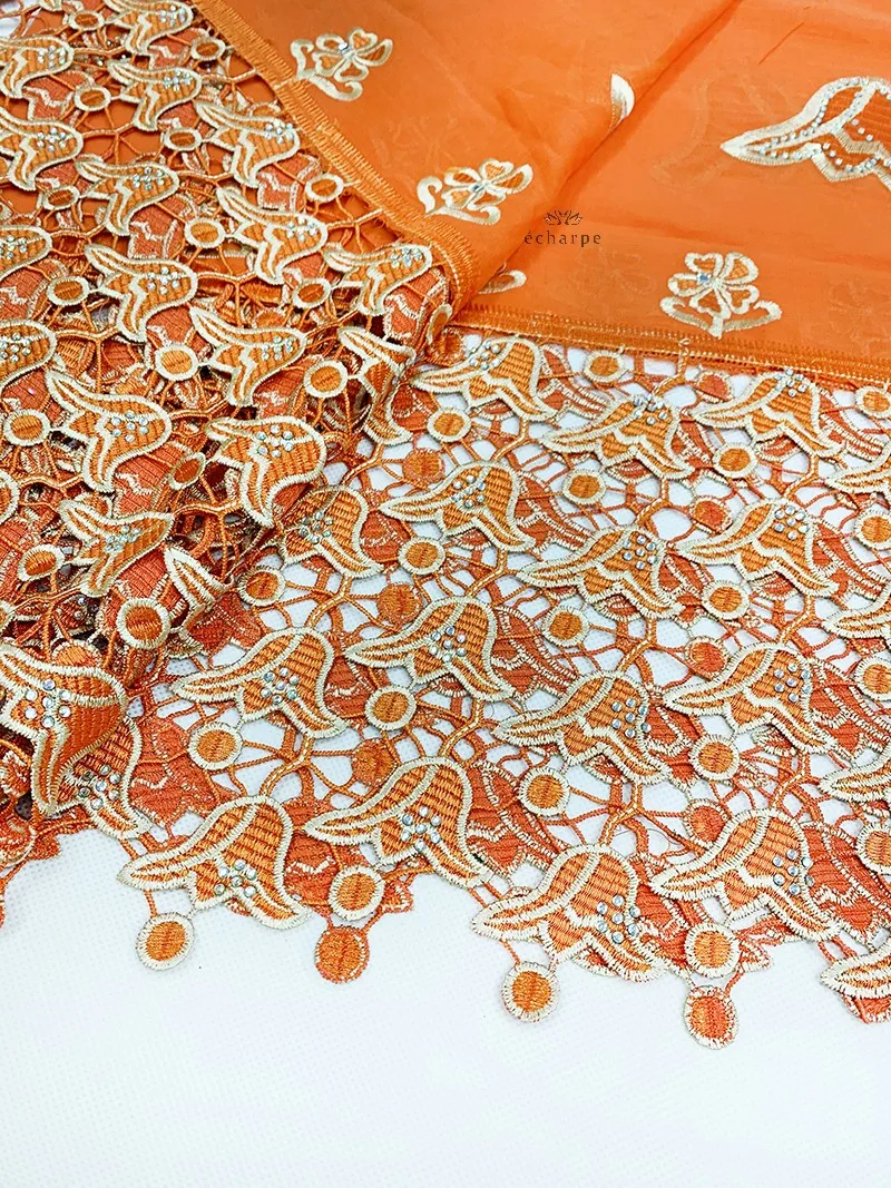 Luxury Scarf High Quality 100% Cotton Dubai African Women Islamic Scarf LOVE Pattern Embroidery Chemical Lace Scarf 2 Color