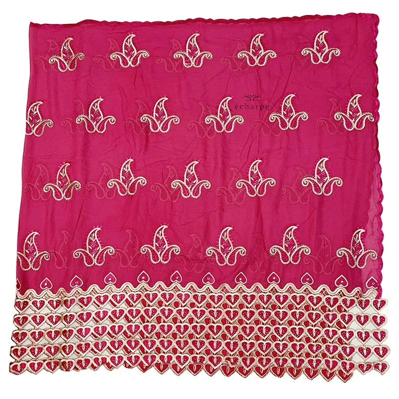 Luxury Scarf High Quality 100% Cotton Dubai African Women Islamic Scarf LOVE Pattern Embroidery Chemical Lace Scarf 2 Color