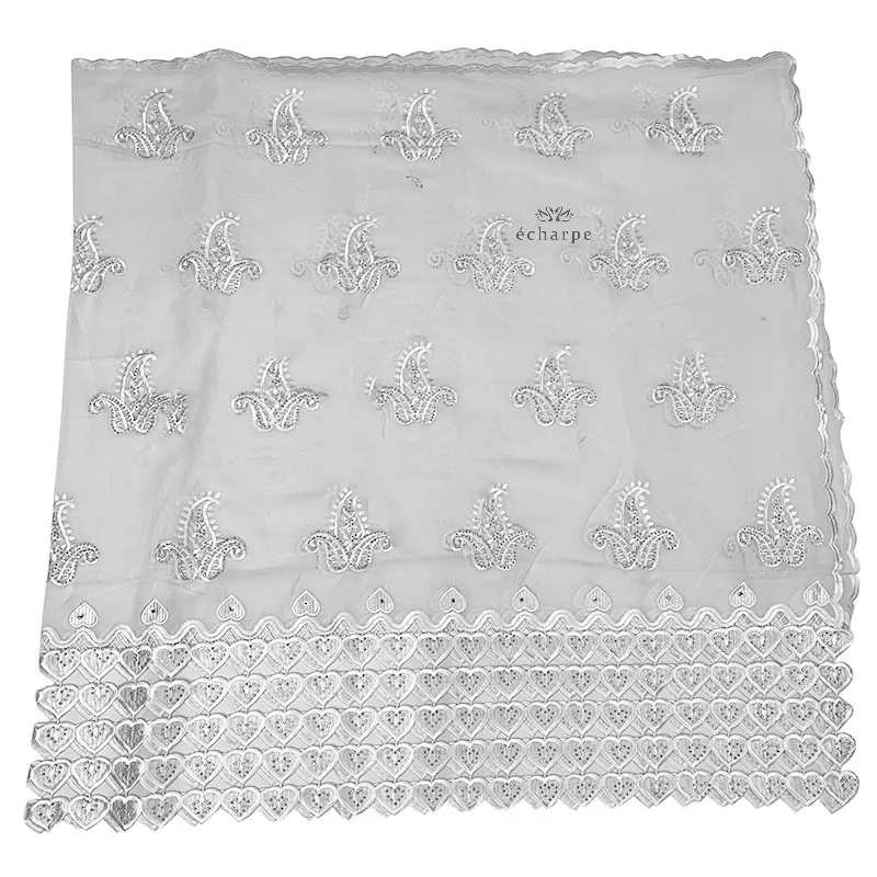 Luxury Scarf High Quality 100% Cotton Dubai African Women Islamic Scarf LOVE Pattern Embroidery Chemical Lace Scarf 2 Color
