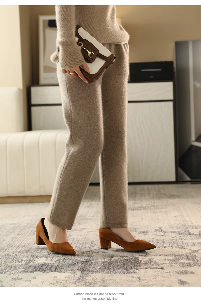 2022 Autumn/Winter New Women's High-Waisted Feet Pants 100% Pure Wool Casual Knitted Carrot Pants Trousers Tight Pants