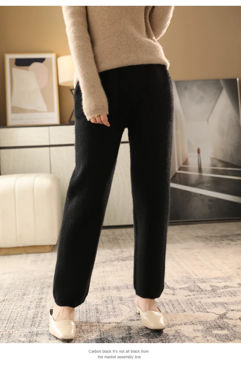 2022 Autumn/Winter New Women's High-Waisted Feet Pants 100% Pure Wool Casual Knitted Carrot Pants Trousers Tight Pants
