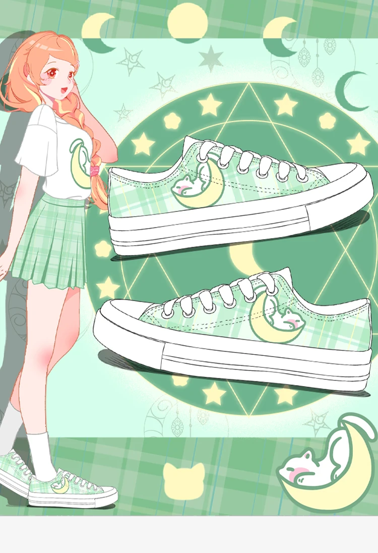 Amy and Michael Original Designers Sneakers Lovely Cute Girls Students Anime Hand Painted Canvas Shoes Casual Flat Trainers