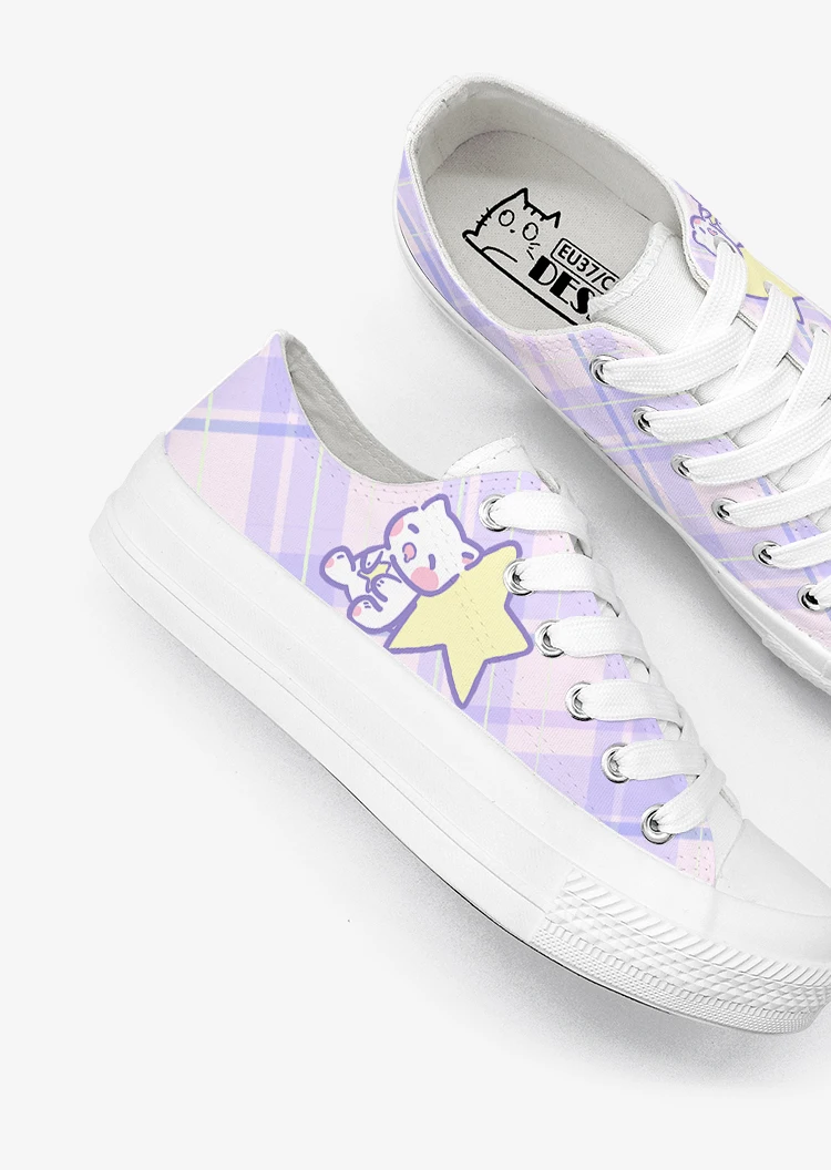 Amy and Michael Original Designers Sneakers Lovely Cute Girls Students Anime Hand Painted Canvas Shoes Casual Flat Trainers