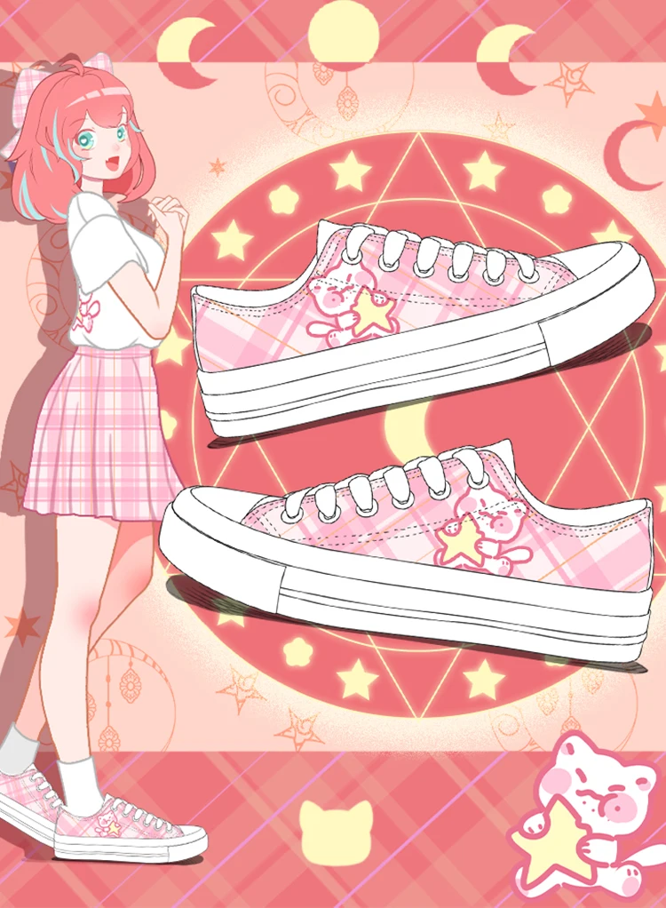 Amy and Michael Original Designers Sneakers Lovely Cute Girls Students Anime Hand Painted Canvas Shoes Casual Flat Trainers