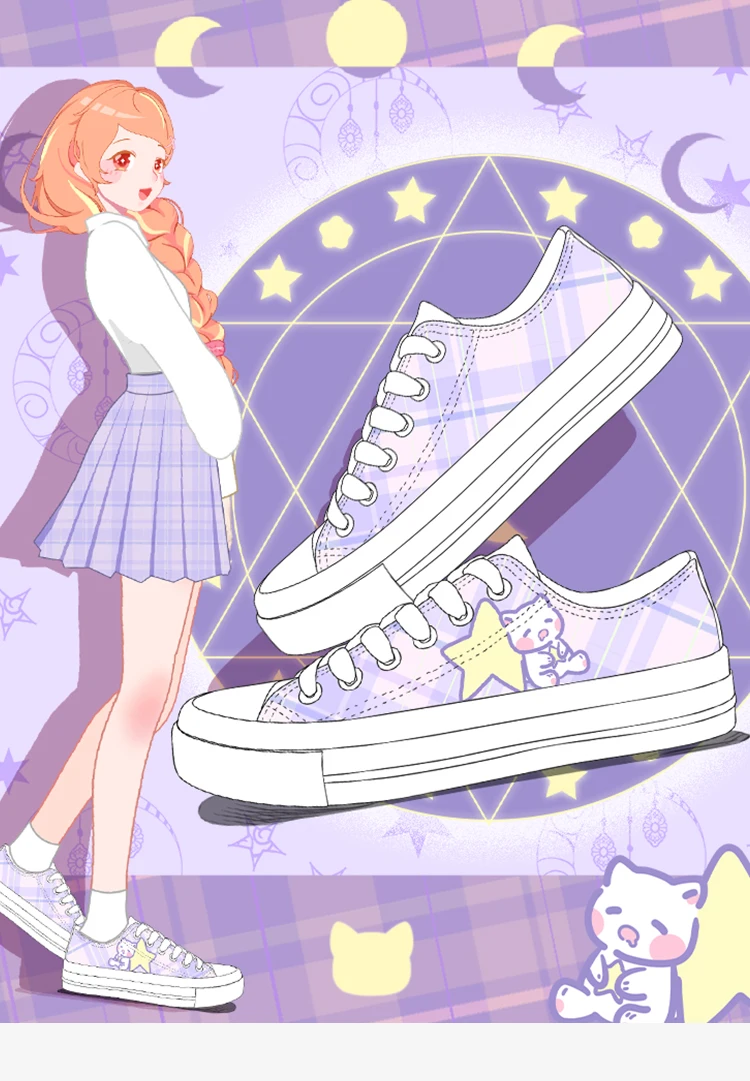 Amy and Michael Original Designers Sneakers Lovely Cute Girls Students Anime Hand Painted Canvas Shoes Casual Flat Trainers