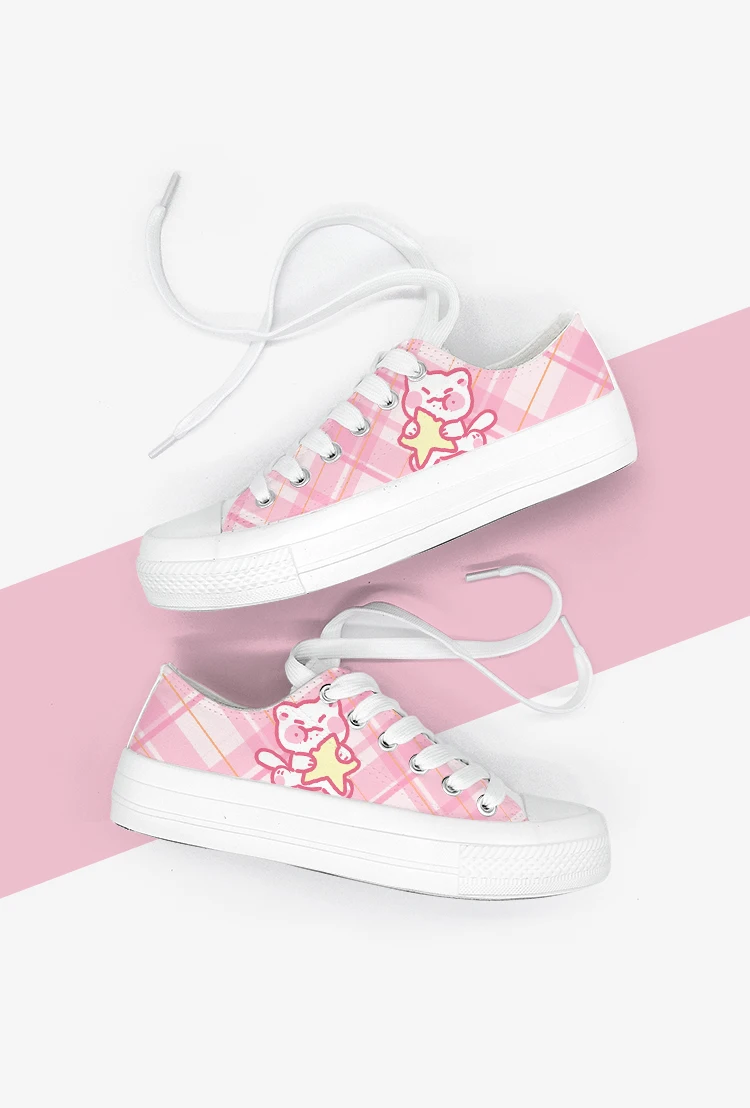 Amy and Michael Original Designers Sneakers Lovely Cute Girls Students Anime Hand Painted Canvas Shoes Casual Flat Trainers