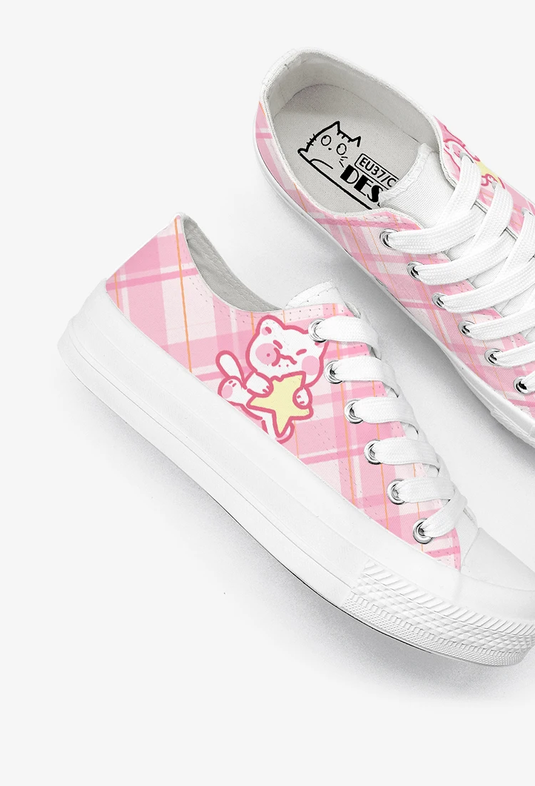 Amy and Michael Original Designers Sneakers Lovely Cute Girls Students Anime Hand Painted Canvas Shoes Casual Flat Trainers