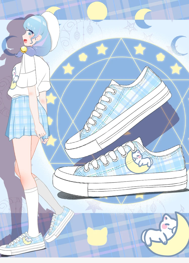 Amy and Michael Original Designers Sneakers Lovely Cute Girls Students Anime Hand Painted Canvas Shoes Casual Flat Trainers