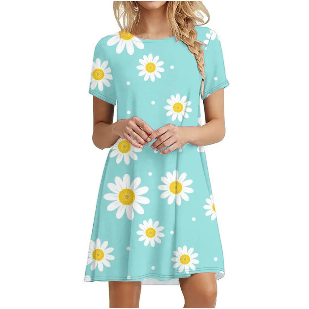 Floral Print Short Dresses For Women Elegant Mini Dress Woman Short Sleeve Vintage Dress Summer 2022 New Fashion Casual Clothing