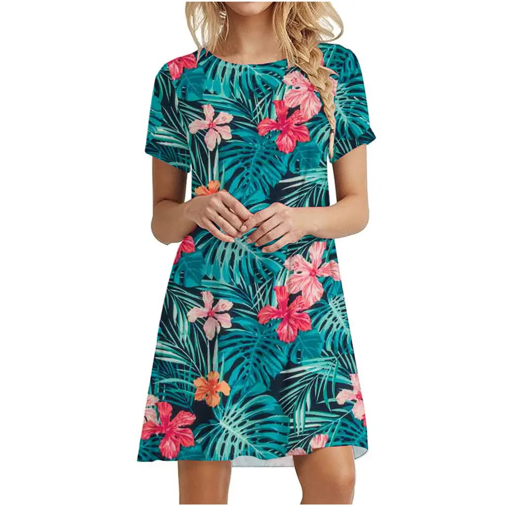 Floral Print Short Dresses For Women Elegant Mini Dress Woman Short Sleeve Vintage Dress Summer 2022 New Fashion Casual Clothing