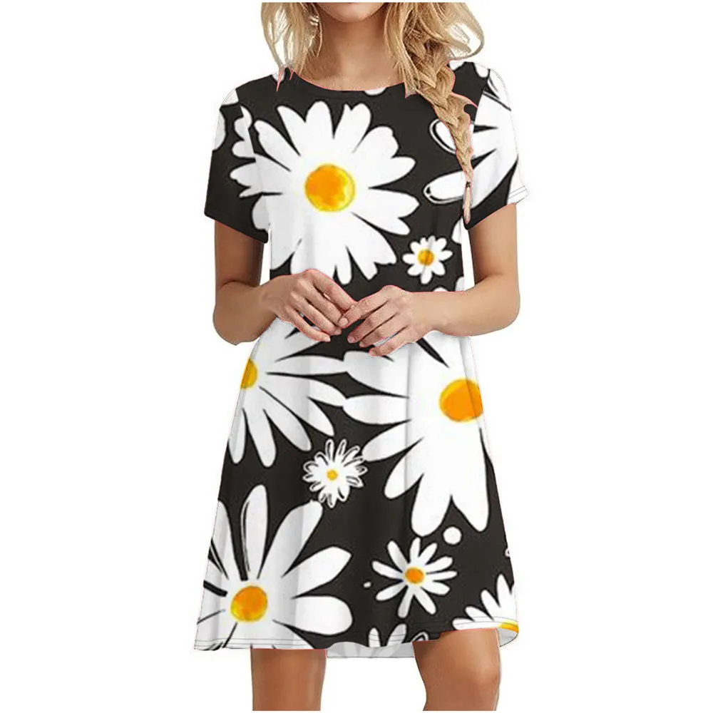 Floral Print Short Dresses For Women Elegant Mini Dress Woman Short Sleeve Vintage Dress Summer 2022 New Fashion Casual Clothing