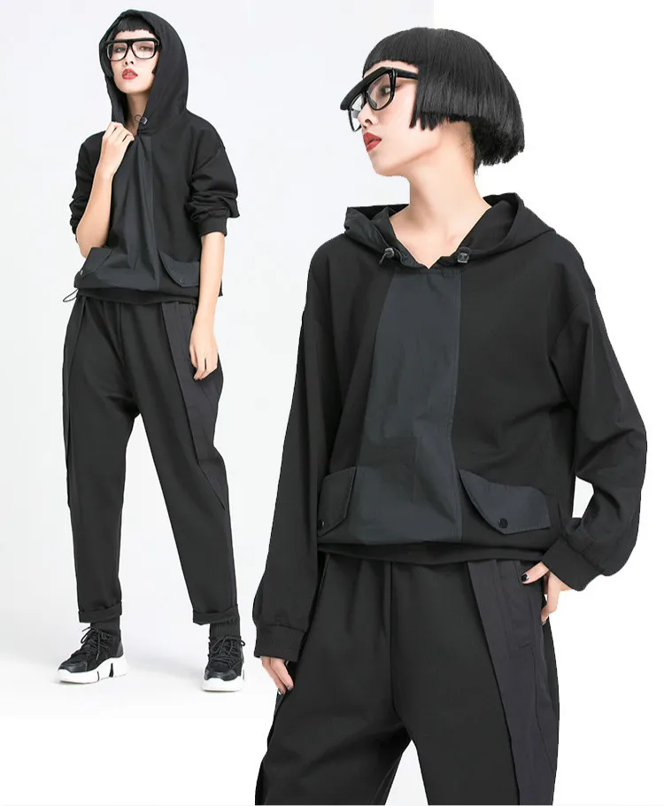 Amax luluE European Style Ladies Summer Black Sweatshirts Womens Leisure Punk Fashion Hoodies Hooded Vintage Oversized Clothes