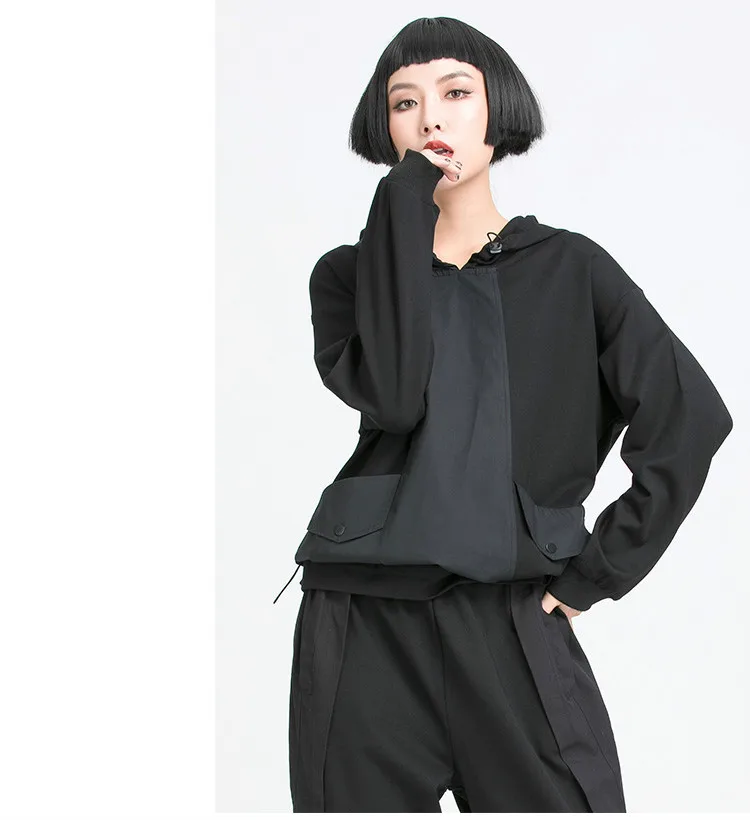 Amax luluE European Style Ladies Summer Black Sweatshirts Womens Leisure Punk Fashion Hoodies Hooded Vintage Oversized Clothes