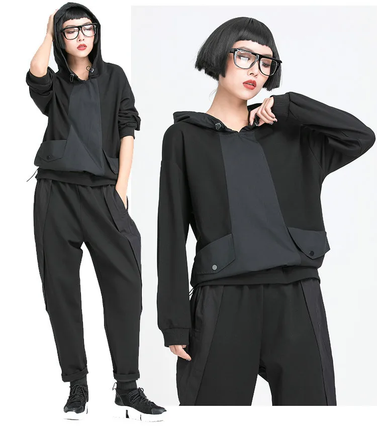 Amax luluE European Style Ladies Summer Black Sweatshirts Womens Leisure Punk Fashion Hoodies Hooded Vintage Oversized Clothes