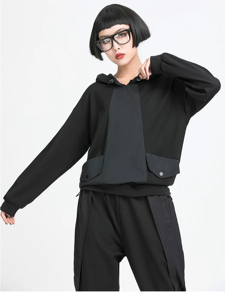 Amax luluE European Style Ladies Summer Black Sweatshirts Womens Leisure Punk Fashion Hoodies Hooded Vintage Oversized Clothes