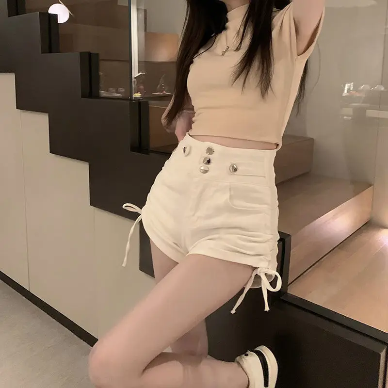 Hot Aesthetic Trendy Sexy Casual Short Pants Women's Korean Summer Wide Leg Fashion Clothing High Waist Jean Denim Shorts Female