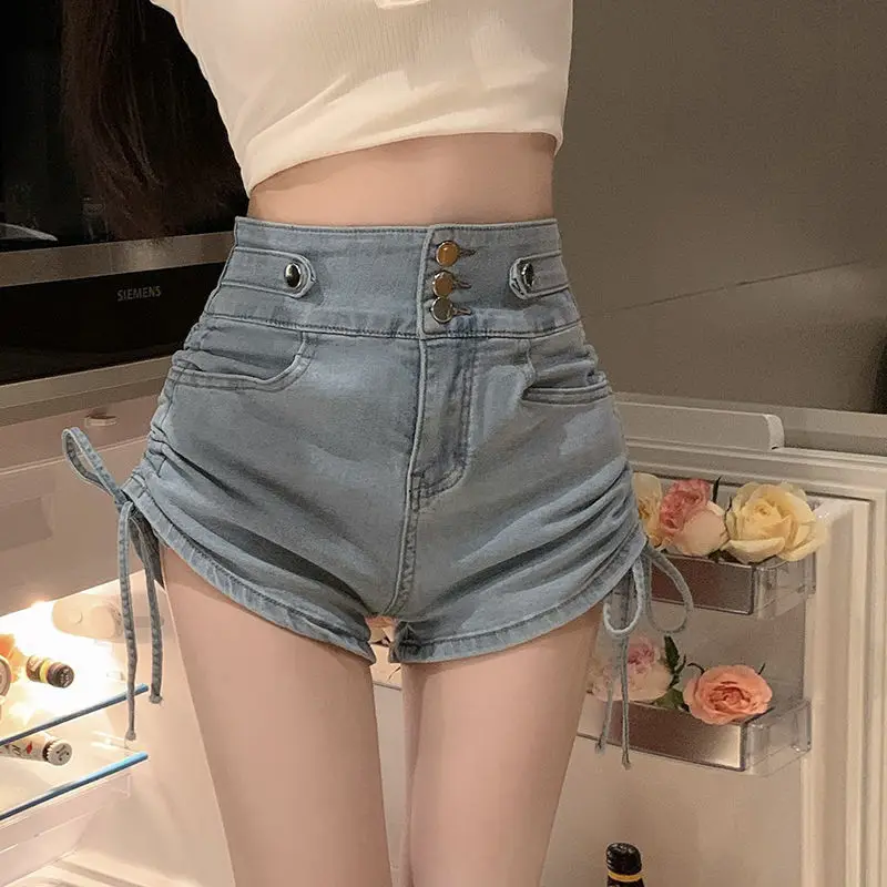 Hot Aesthetic Trendy Sexy Casual Short Pants Women's Korean Summer Wide Leg Fashion Clothing High Waist Jean Denim Shorts Female
