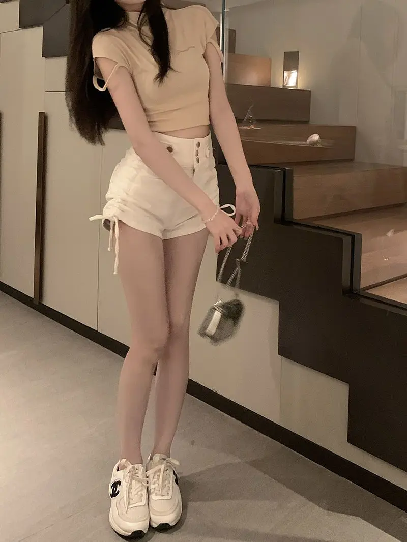 Hot Aesthetic Trendy Sexy Casual Short Pants Women's Korean Summer Wide Leg Fashion Clothing High Waist Jean Denim Shorts Female