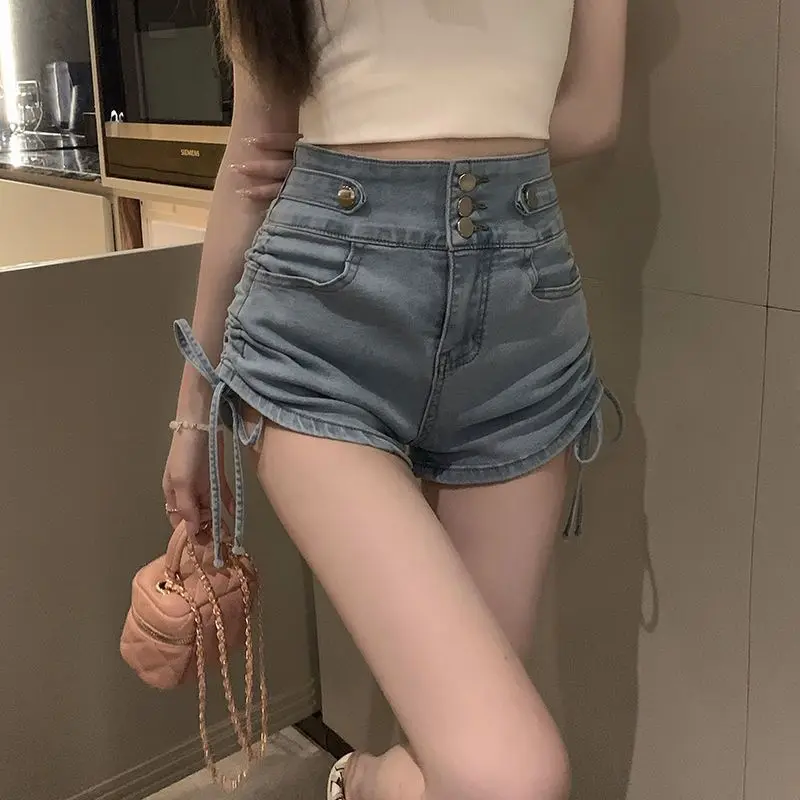 Hot Aesthetic Trendy Sexy Casual Short Pants Women's Korean Summer Wide Leg Fashion Clothing High Waist Jean Denim Shorts Female