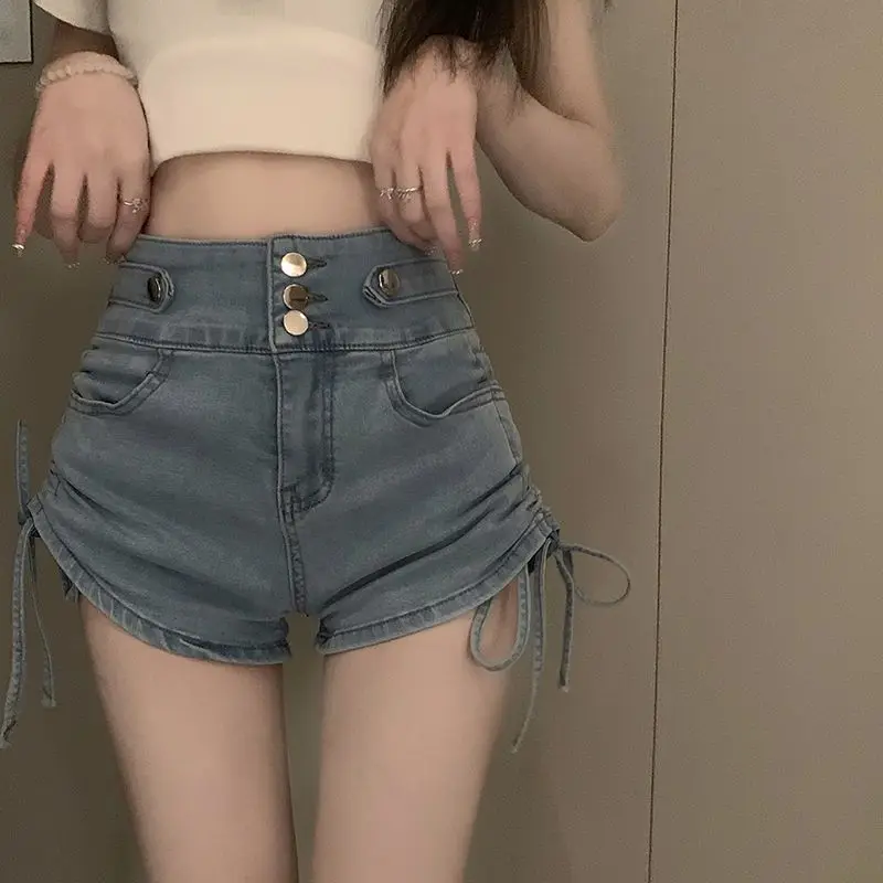 Hot Aesthetic Trendy Sexy Casual Short Pants Women's Korean Summer Wide Leg Fashion Clothing High Waist Jean Denim Shorts Female