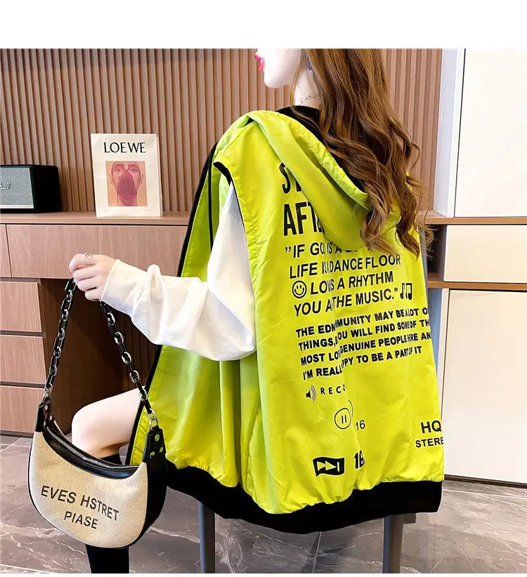 Women's Hooded Sweatshirt Vest Coat Can Be Worn on Both Sides Sleeveless Tops Korean Fashion Streetwear Loose Cotton Cardigan