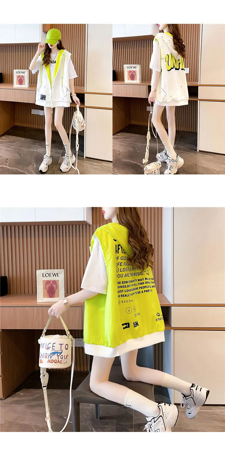 Women's Hooded Sweatshirt Vest Coat Can Be Worn on Both Sides Sleeveless Tops Korean Fashion Streetwear Loose Cotton Cardigan