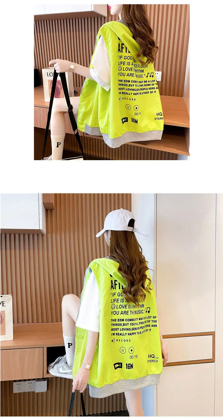 Women's Hooded Sweatshirt Vest Coat Can Be Worn on Both Sides Sleeveless Tops Korean Fashion Streetwear Loose Cotton Cardigan