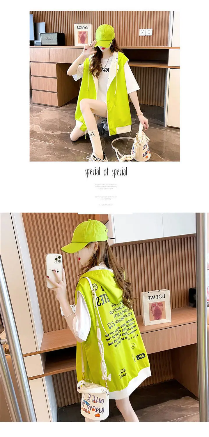 Women's Hooded Sweatshirt Vest Coat Can Be Worn on Both Sides Sleeveless Tops Korean Fashion Streetwear Loose Cotton Cardigan