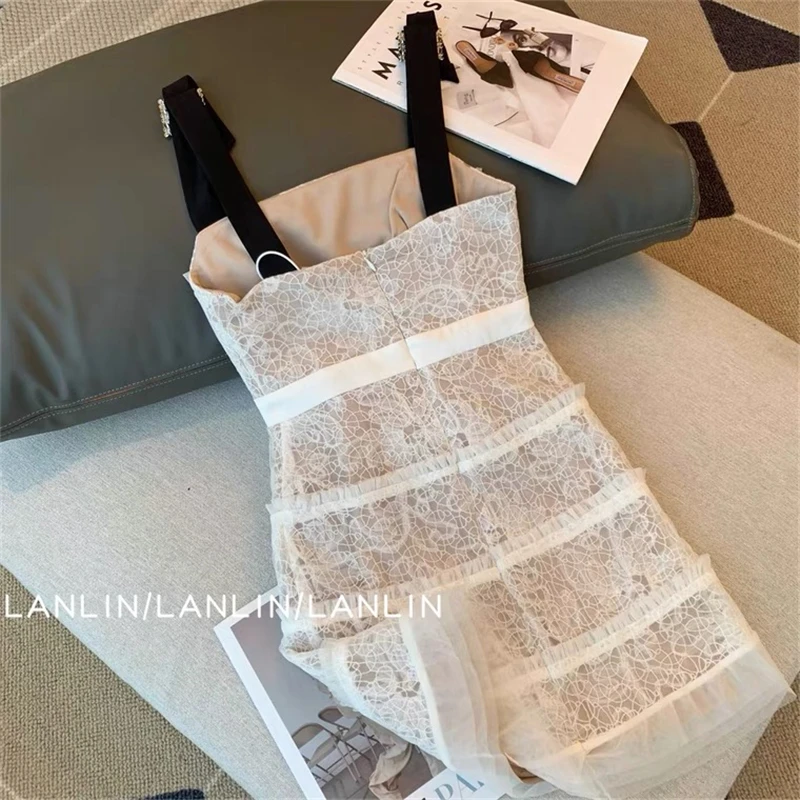 French Vintage Dresses Women Fashion Sexy Lace Sleeveless Elegant Mini Frocks 2023 Summer Slim Party A-line Vestidos Y2k Mujer