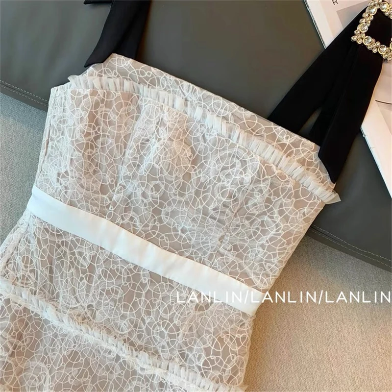 French Vintage Dresses Women Fashion Sexy Lace Sleeveless Elegant Mini Frocks 2023 Summer Slim Party A-line Vestidos Y2k Mujer