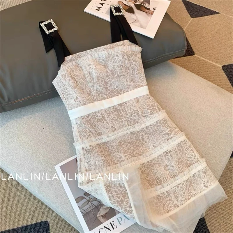 French Vintage Dresses Women Fashion Sexy Lace Sleeveless Elegant Mini Frocks 2023 Summer Slim Party A-line Vestidos Y2k Mujer