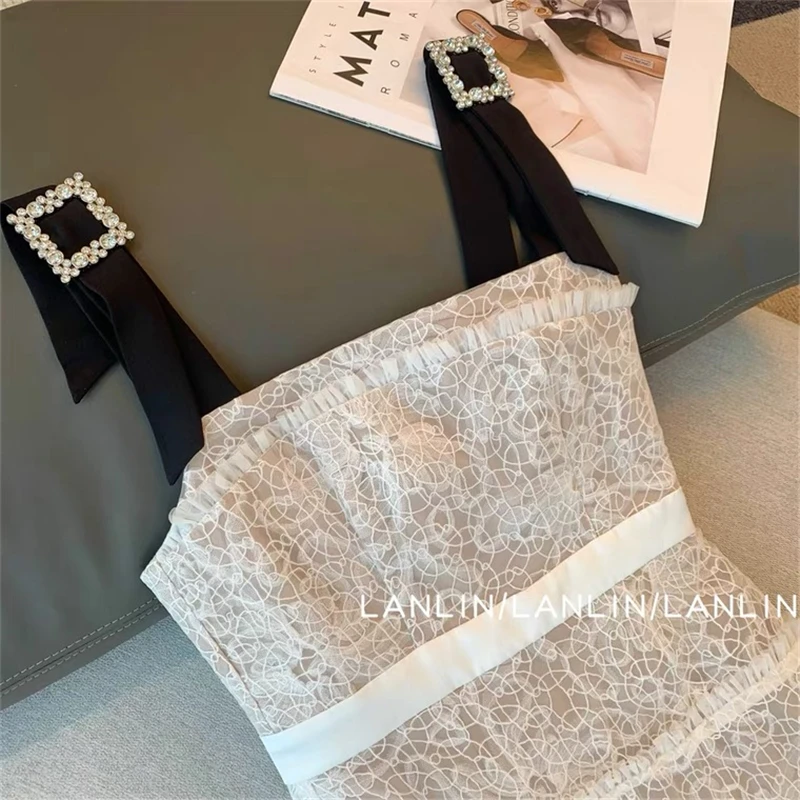 French Vintage Dresses Women Fashion Sexy Lace Sleeveless Elegant Mini Frocks 2023 Summer Slim Party A-line Vestidos Y2k Mujer