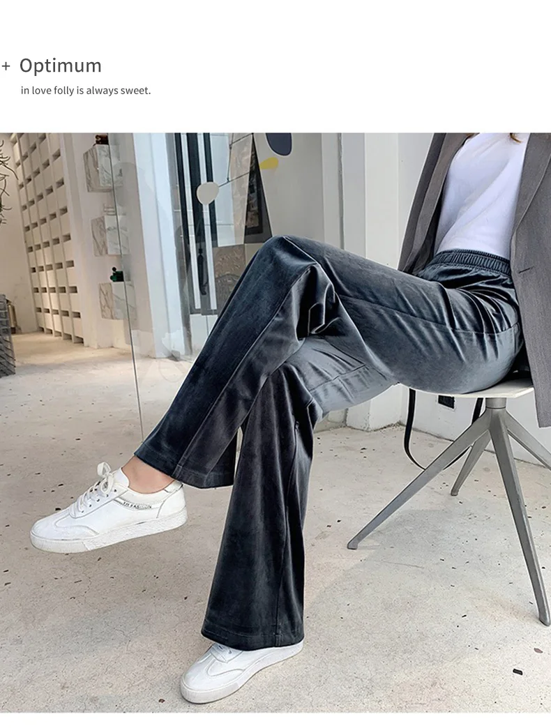 Women's Pants Straight Female Trousers Wide Leg Korean Style Fashion Streetwear Vintage Velvet Casual Loose Pants Suits Office
