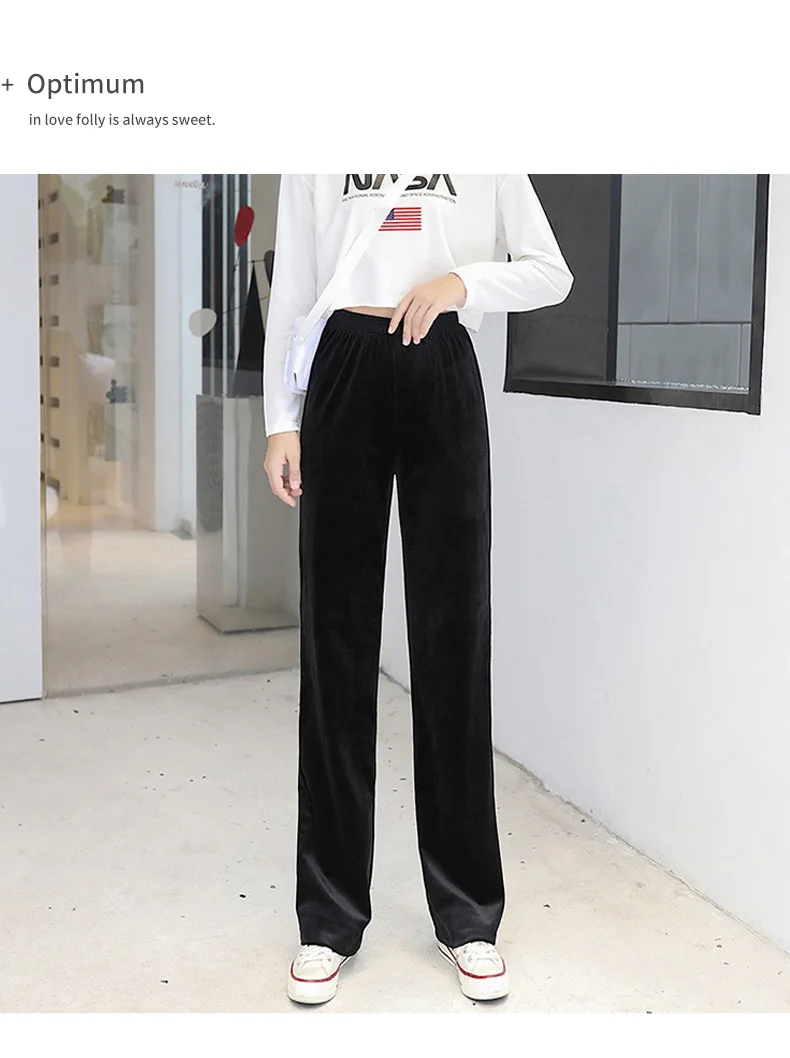 Women's Pants Straight Female Trousers Wide Leg Korean Style Fashion Streetwear Vintage Velvet Casual Loose Pants Suits Office