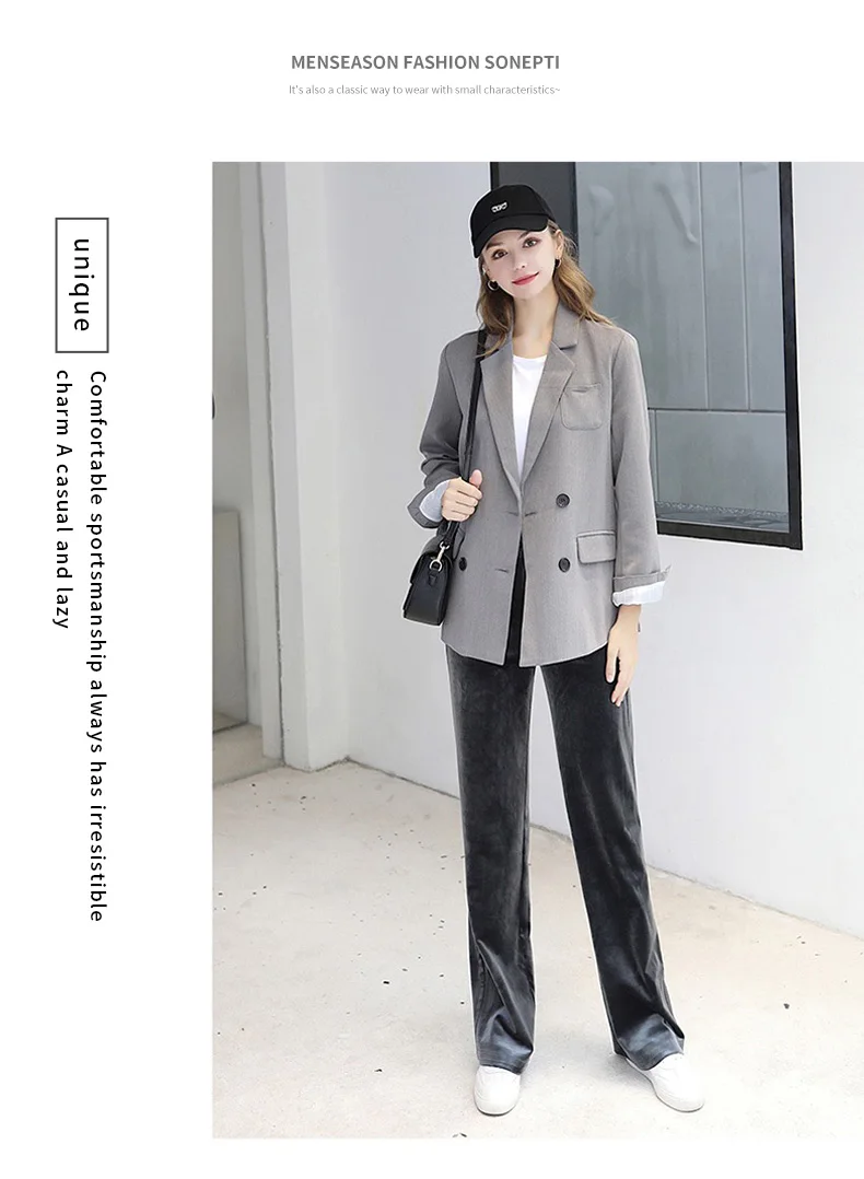 Women's Pants Straight Female Trousers Wide Leg Korean Style Fashion Streetwear Vintage Velvet Casual Loose Pants Suits Office