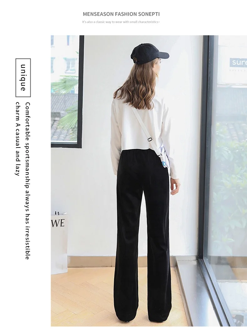 Women's Pants Straight Female Trousers Wide Leg Korean Style Fashion Streetwear Vintage Velvet Casual Loose Pants Suits Office