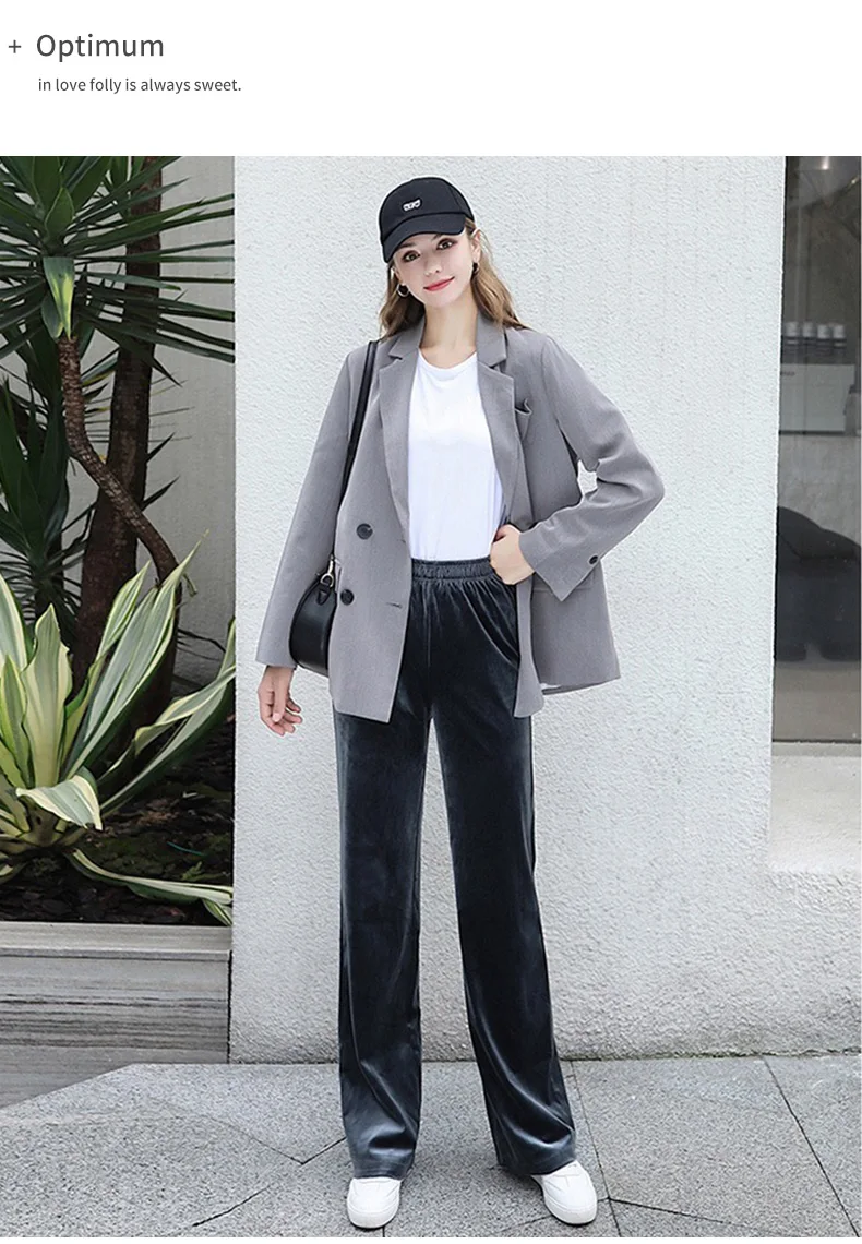 Women's Pants Straight Female Trousers Wide Leg Korean Style Fashion Streetwear Vintage Velvet Casual Loose Pants Suits Office