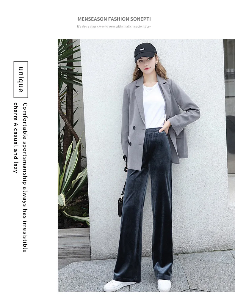 Women's Pants Straight Female Trousers Wide Leg Korean Style Fashion Streetwear Vintage Velvet Casual Loose Pants Suits Office