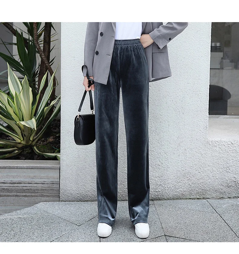Women's Pants Straight Female Trousers Wide Leg Korean Style Fashion Streetwear Vintage Velvet Casual Loose Pants Suits Office