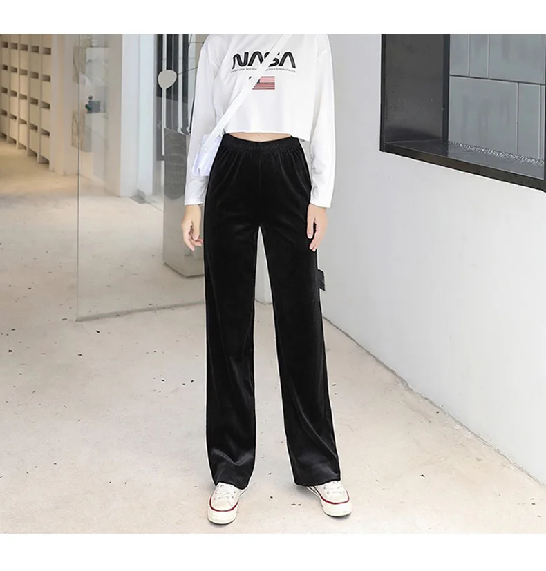 Women's Pants Straight Female Trousers Wide Leg Korean Style Fashion Streetwear Vintage Velvet Casual Loose Pants Suits Office