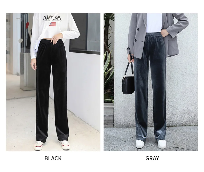 Women's Pants Straight Female Trousers Wide Leg Korean Style Fashion Streetwear Vintage Velvet Casual Loose Pants Suits Office
