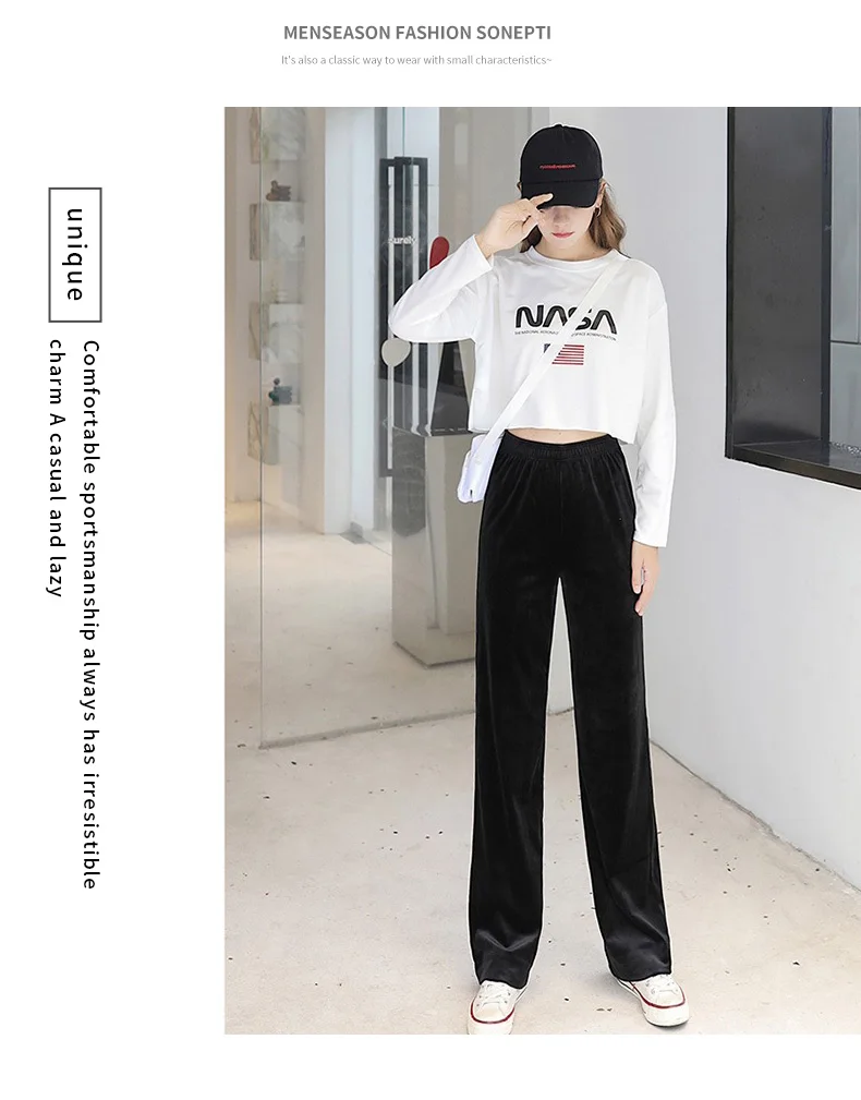 Women's Pants Straight Female Trousers Wide Leg Korean Style Fashion Streetwear Vintage Velvet Casual Loose Pants Suits Office