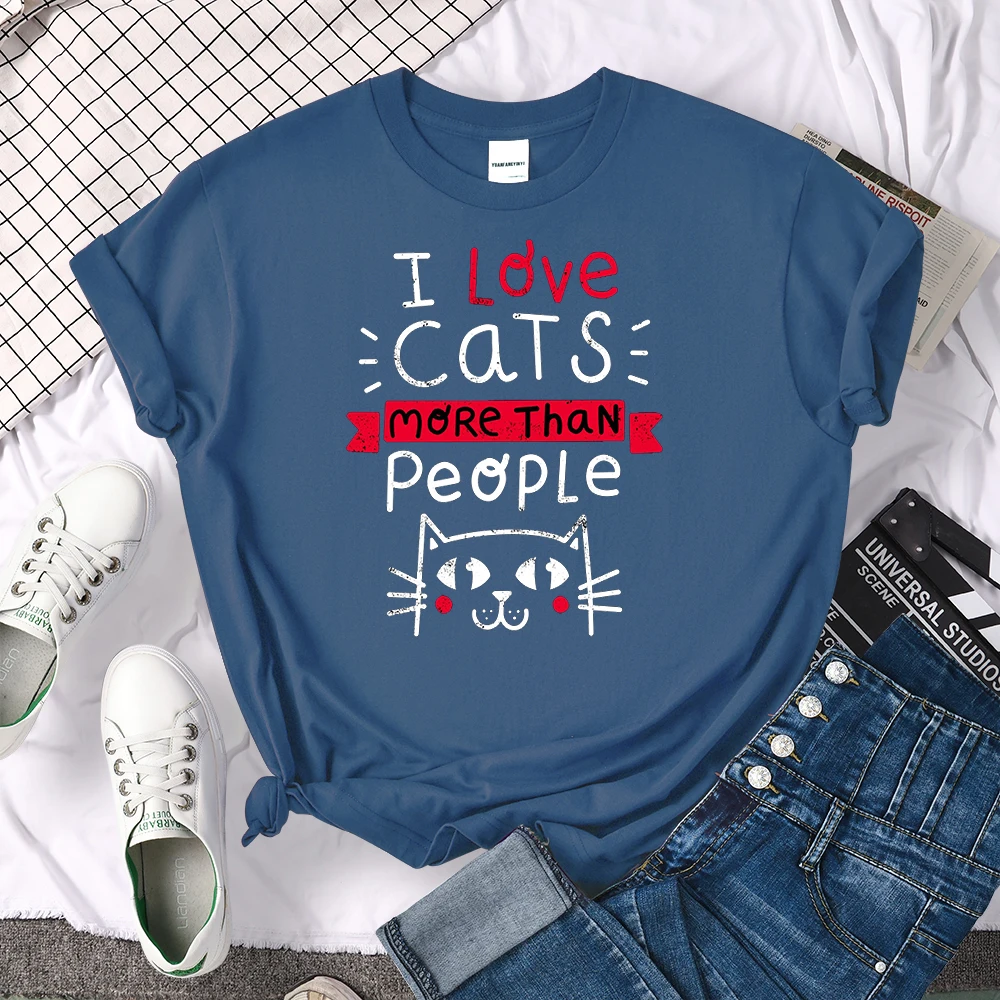 Women Tshirt I Love Cats More Than People Printing Tshirt Vintage Korean Style Woman T-Shirts Gothic Crewneck Women's Shirts