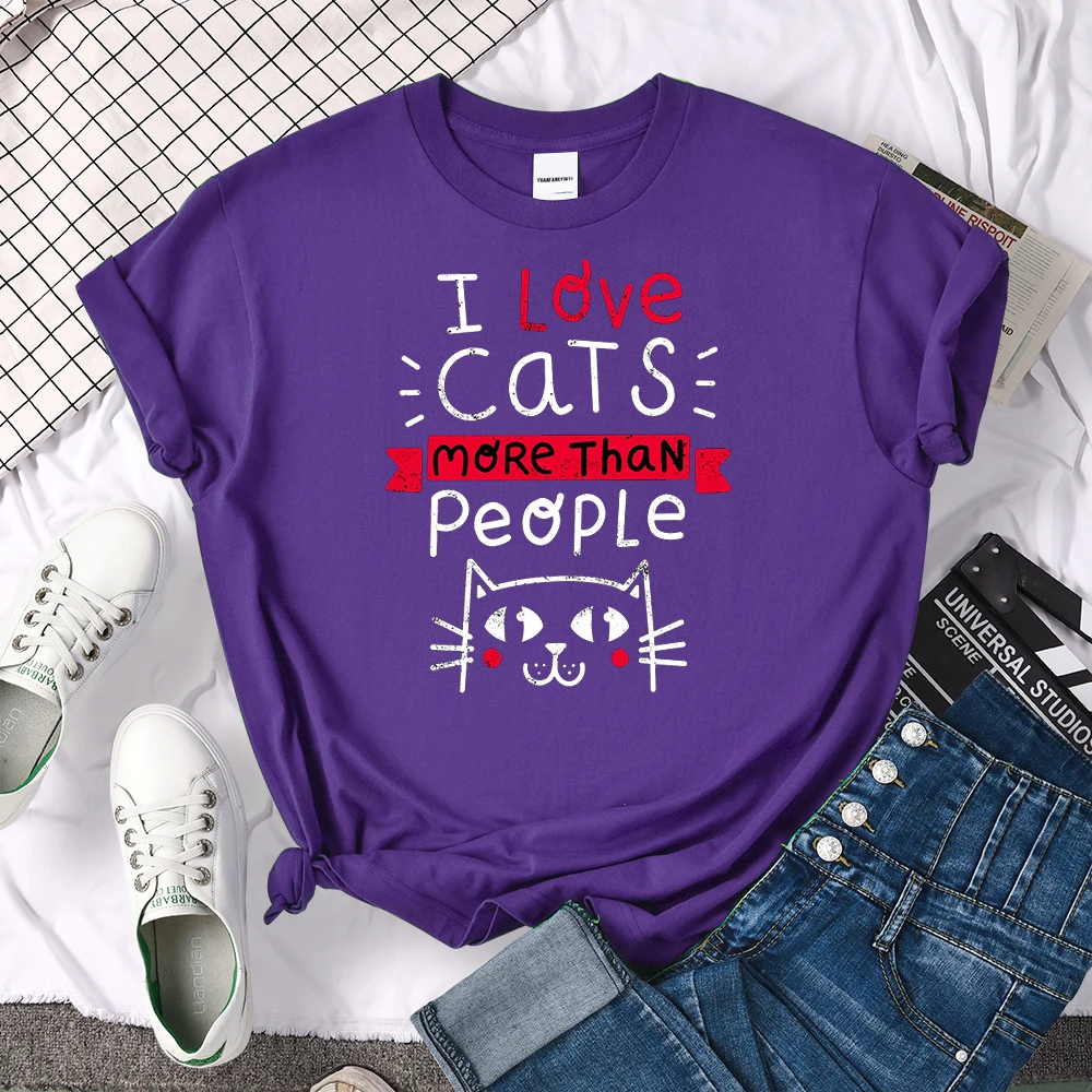 Women Tshirt I Love Cats More Than People Printing Tshirt Vintage Korean Style Woman T-Shirts Gothic Crewneck Women's Shirts
